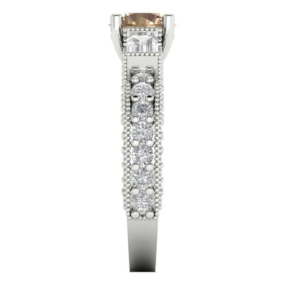 2.33 cttw Yellow Moissanite Three-Stone Engagement Ring - Solid Gold (Round Cut,6.5mm)