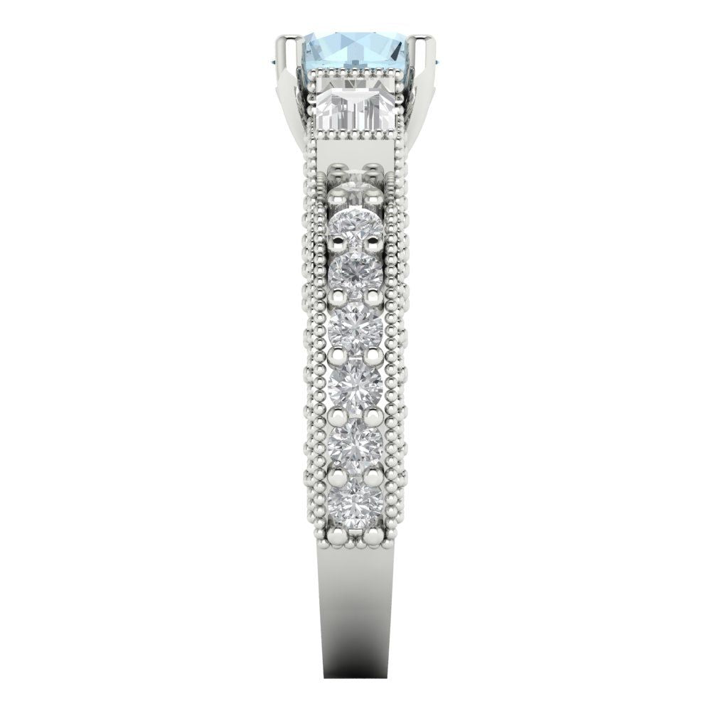 2.33 cttw Natural Sky Blue Topaz Three-Stone Engagement Ring - Solid Gold (Round Cut,6.5mm)