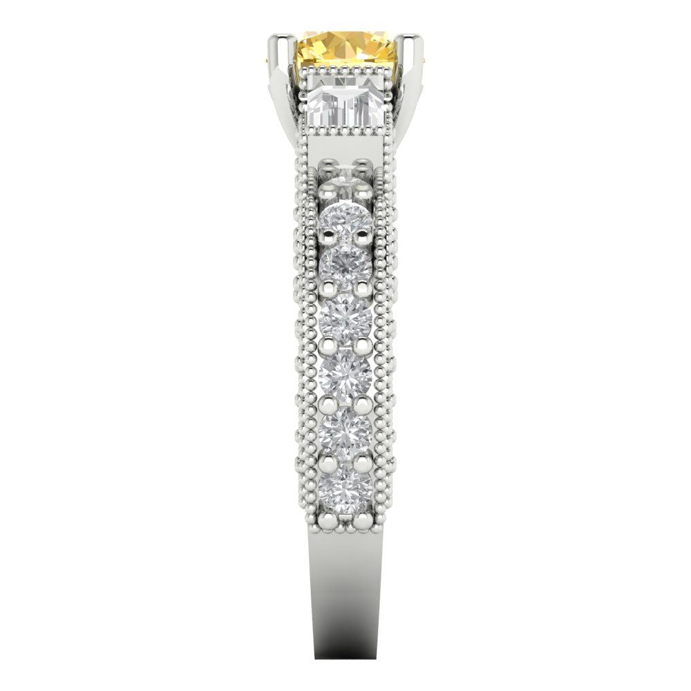 2.33 cttw Zirconia Simulated Yellow Diamond Three-Stone Engagement Ring - Solid Gold (VVS1, Round Cut,6.5mm)