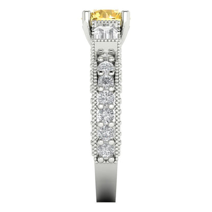 2.33 cttw Zirconia Simulated Yellow Diamond Three-Stone Engagement Ring - Solid Gold (VVS1, Round Cut,6.5mm)