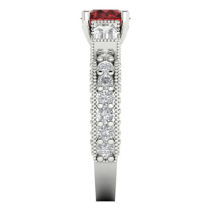 2.33 cttw Natural Garnet Three-Stone Engagement Ring - Solid Gold (Round Cut,6.5mm)