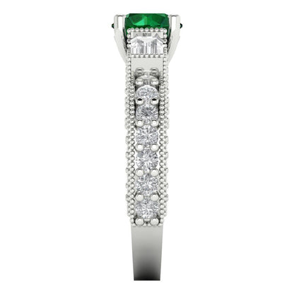 2.33 cttw Simulated Emerald Three-Stone Engagement Ring - Solid Gold (Round Cut,6.5mm)