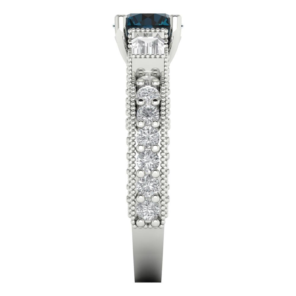 2.33 cttw Natural London Blue Topaz Three-Stone Engagement Ring - Solid Gold (Round Cut,6.5mm)