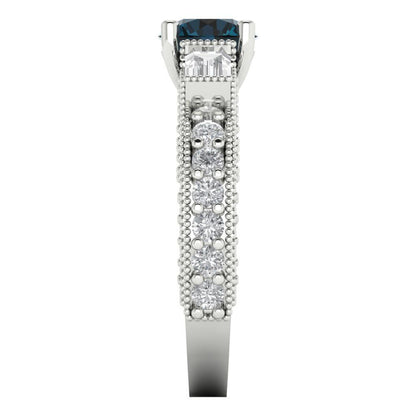 2.33 cttw Natural London Blue Topaz Three-Stone Engagement Ring - Solid Gold (Round Cut,6.5mm)