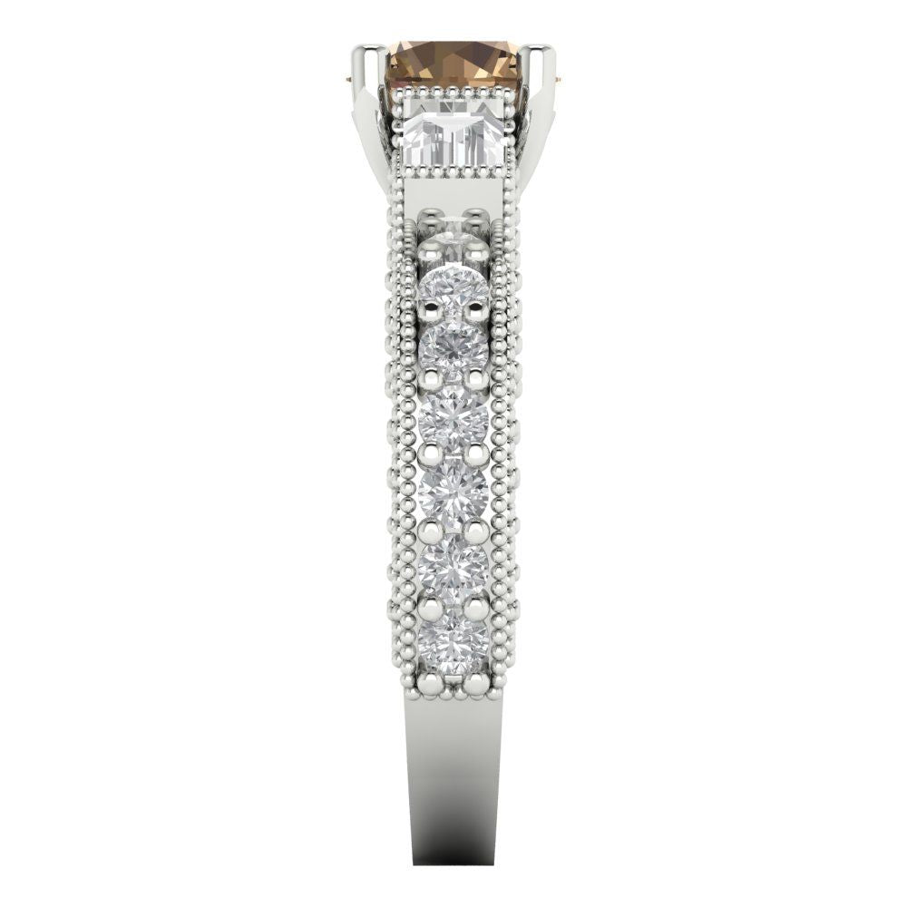 2.33 cttw Zirconia Simulated Champagne Diamond Three-Stone Engagement Ring - Solid Gold (VVS1, Round Cut,6.5mm)