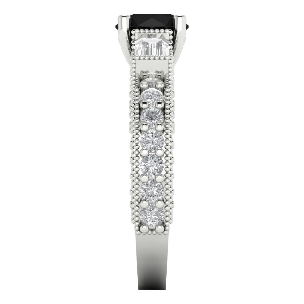 2.33 cttw Natural Onyx Three-Stone Engagement Ring - Solid Gold (Round Cut,6.5mm)