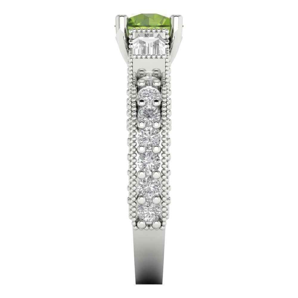 2.33 cttw Natural Peridot Three-Stone Engagement Ring - Solid Gold (Round Cut,6.5mm)