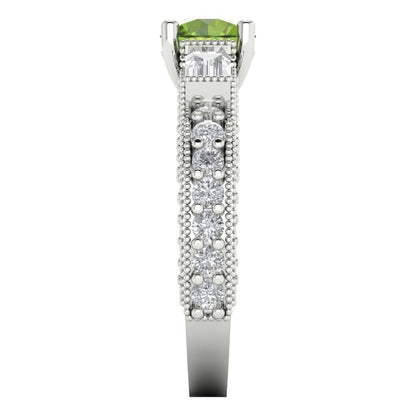 2.33 cttw Natural Peridot Three-Stone Engagement Ring - Solid Gold (Round Cut,6.5mm)