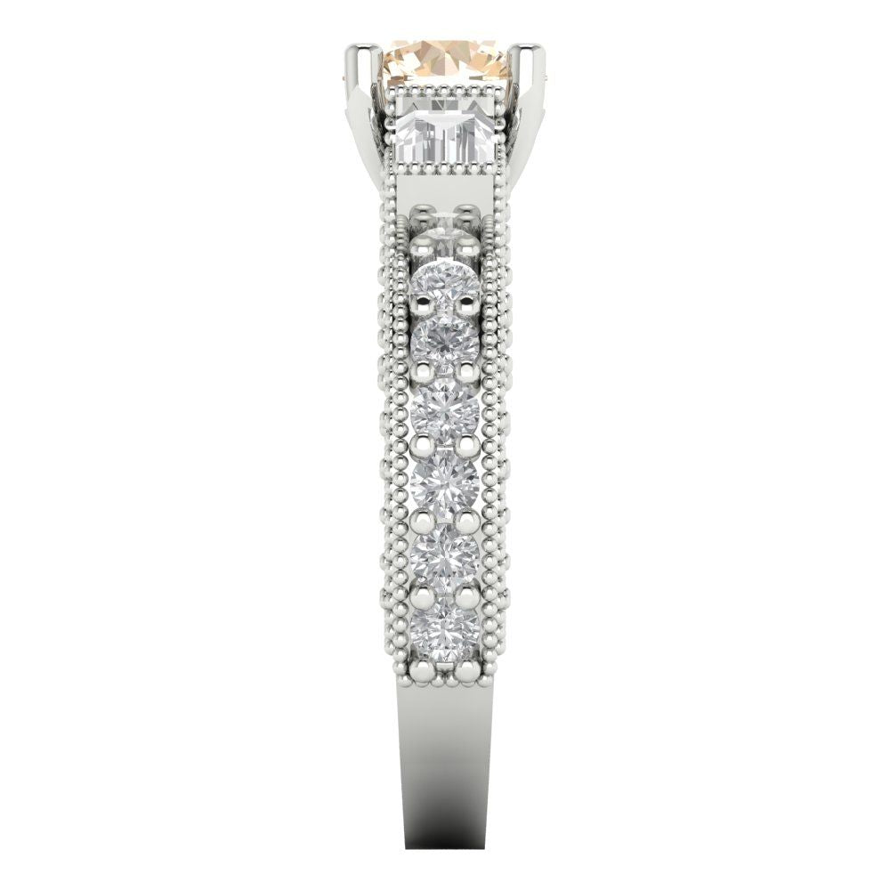 2.33 cttw Natural Morganite Three-Stone Engagement Ring - Solid Gold (Round Cut,6.5mm)