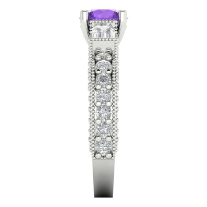 2.33 cttw Natural Amethyst Three-Stone Engagement Ring - Solid Gold (Round Cut,6.5mm)