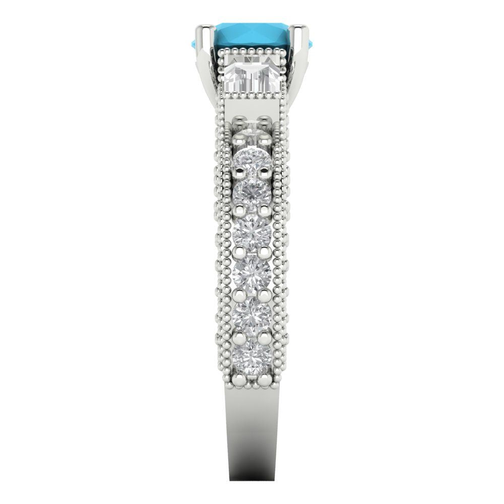 2.33 cttw Simulated Turquoise Three-Stone Engagement Ring - Solid Gold (Round Cut,6.5mm)