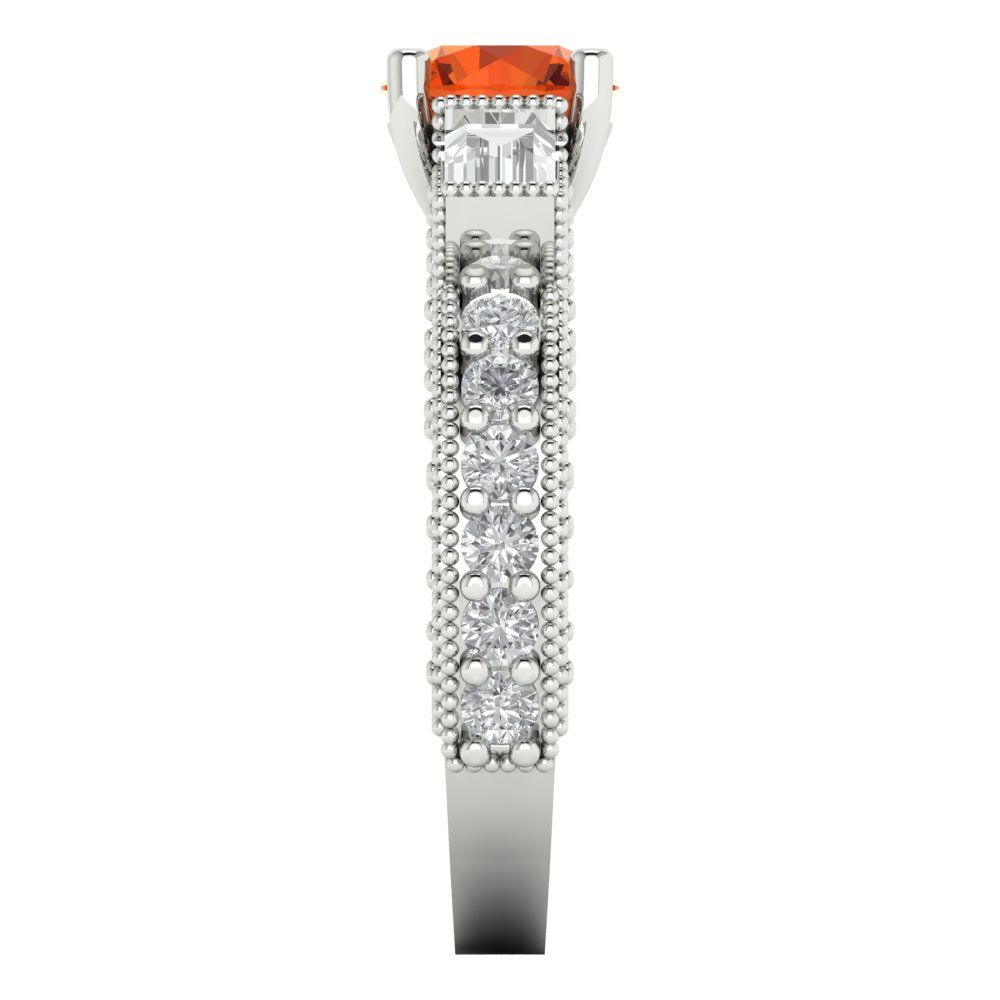 2.33 cttw Zirconia Simulated Red Diamond Three-Stone Engagement Ring - Solid Gold (VVS1, Round Cut,6.5mm)