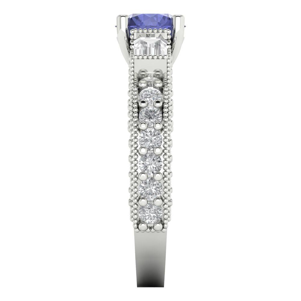 2.33 cttw Simulated Tanzanite Three-Stone Engagement Ring - Solid Gold (Round Cut,6.5mm)