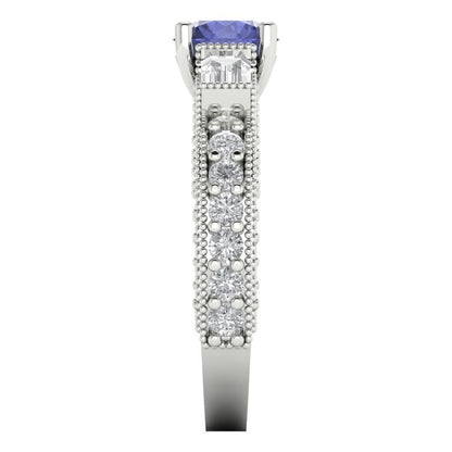 2.33 cttw Simulated Tanzanite Three-Stone Engagement Ring - Solid Gold (Round Cut,6.5mm)