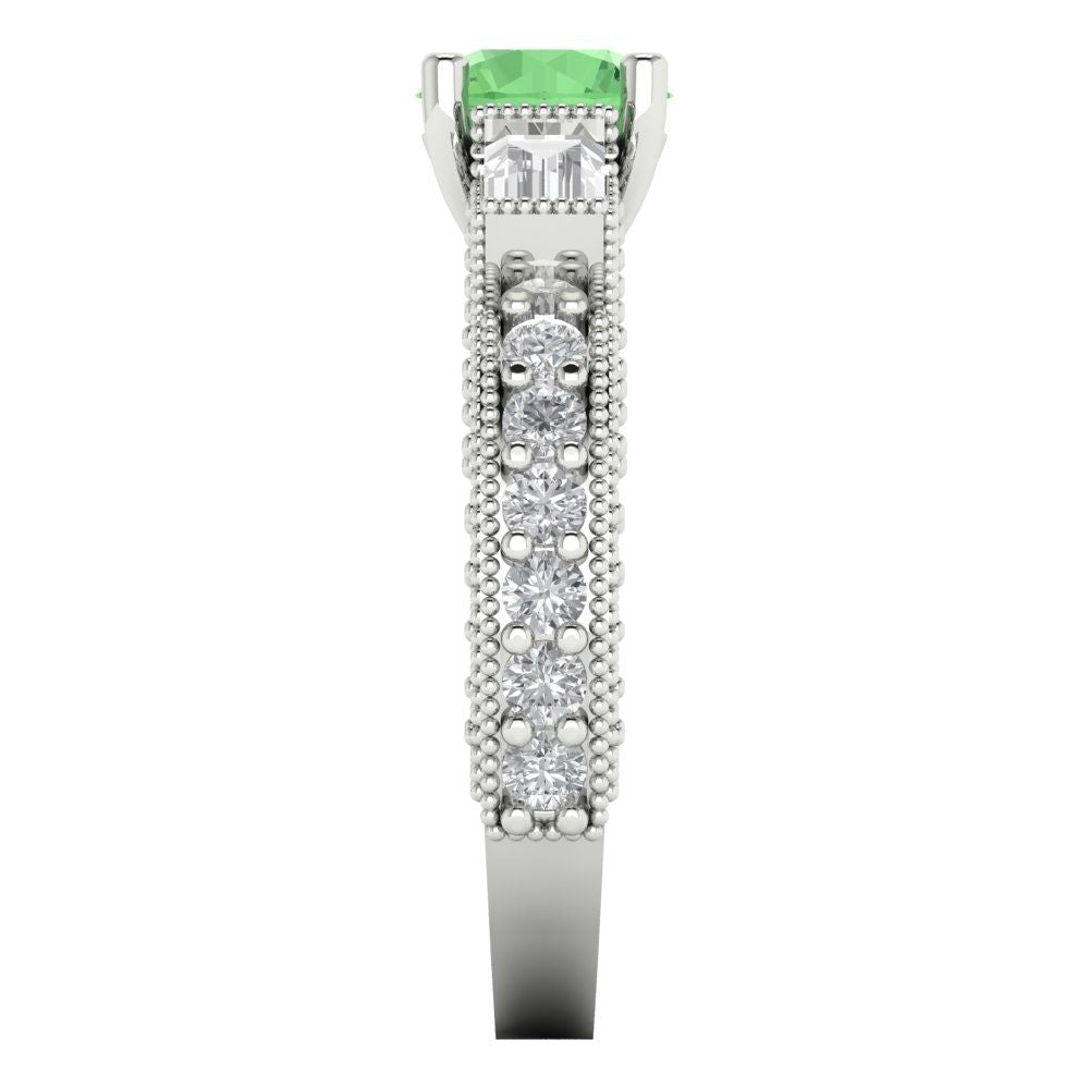 2.33 cttw Zirconia Simulated Green Diamond Three-Stone Engagement Ring - Solid Gold (VVS1, Round Cut,6.5mm)