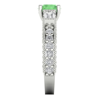 2.33 cttw Zirconia Simulated Green Diamond Three-Stone Engagement Ring - Solid Gold (VVS1, Round Cut,6.5mm)
