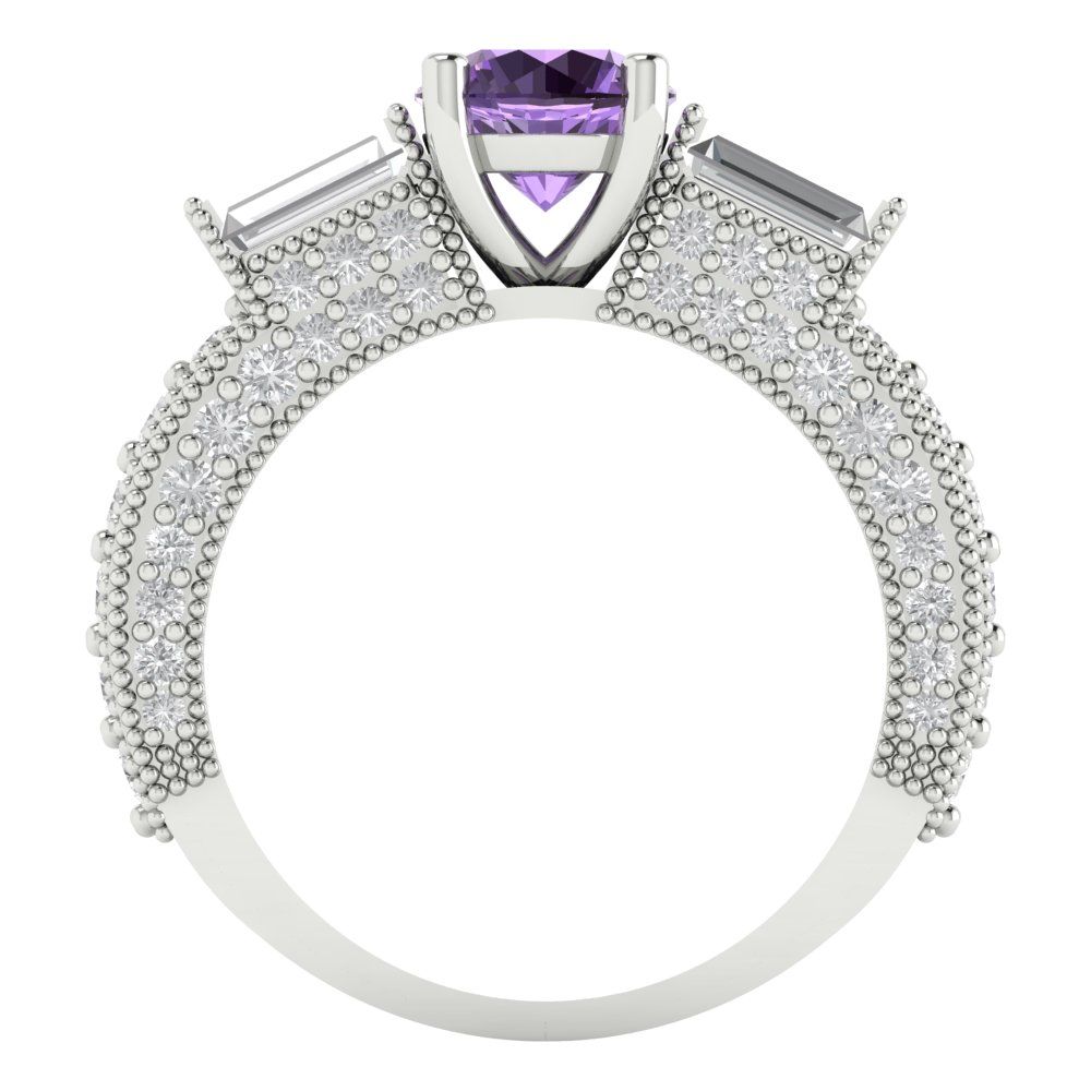 2.33 cttw Simulated Alexandrite Three-Stone Engagement Ring - Solid Gold (Round Cut,6.5mm)