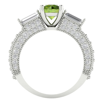 2.33 cttw Natural Peridot Three-Stone Engagement Ring - Solid Gold (Round Cut,6.5mm)