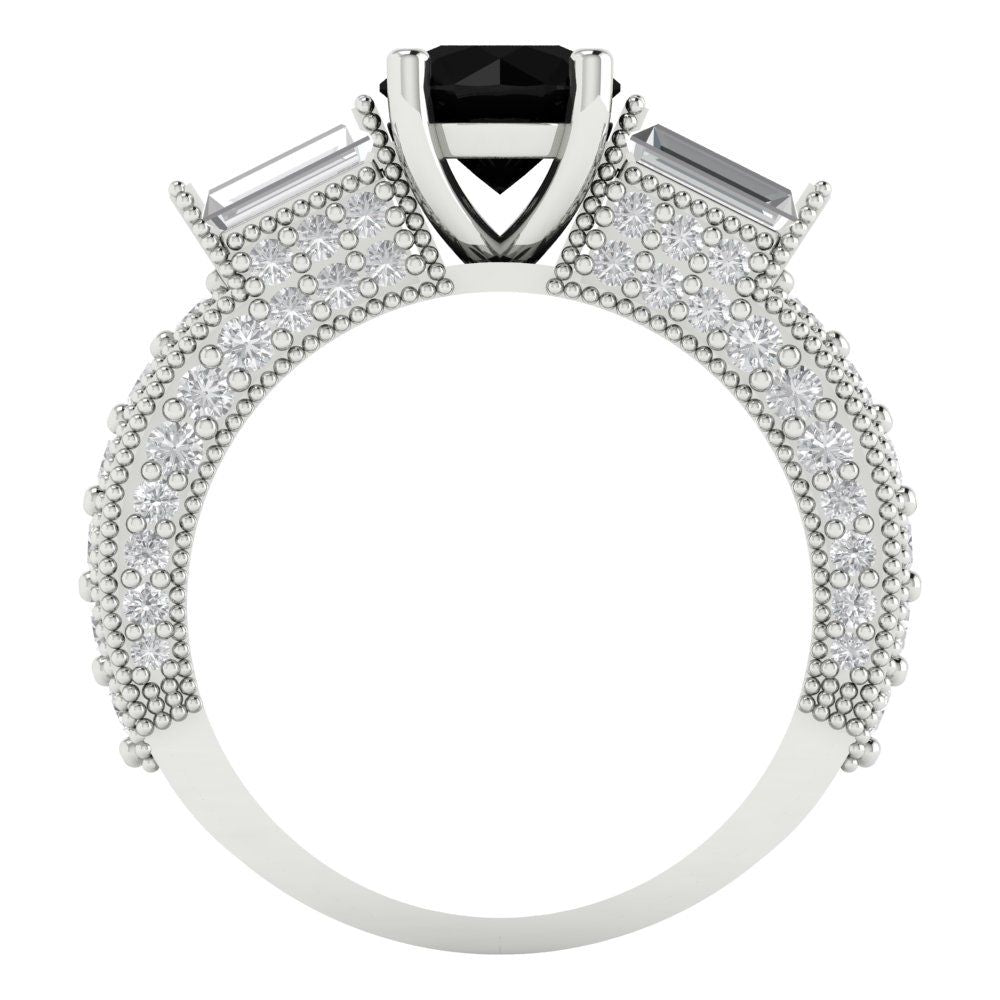 2.33 cttw Natural Onyx Three-Stone Engagement Ring - Solid Gold (Round Cut,6.5mm)