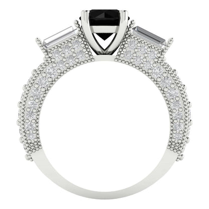 2.33 cttw Natural Onyx Three-Stone Engagement Ring - Solid Gold (Round Cut,6.5mm)