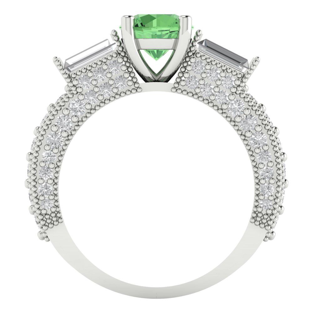 2.33 cttw Zirconia Simulated Green Diamond Three-Stone Engagement Ring - Solid Gold (VVS1, Round Cut,6.5mm)