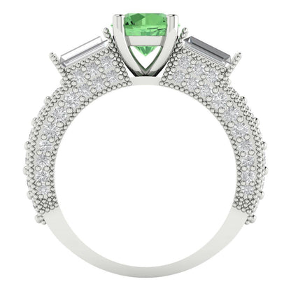 2.33 cttw Zirconia Simulated Green Diamond Three-Stone Engagement Ring - Solid Gold (VVS1, Round Cut,6.5mm)