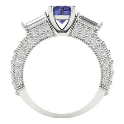 2.33 cttw Simulated Tanzanite Three-Stone Engagement Ring - Solid Gold (Round Cut,6.5mm)