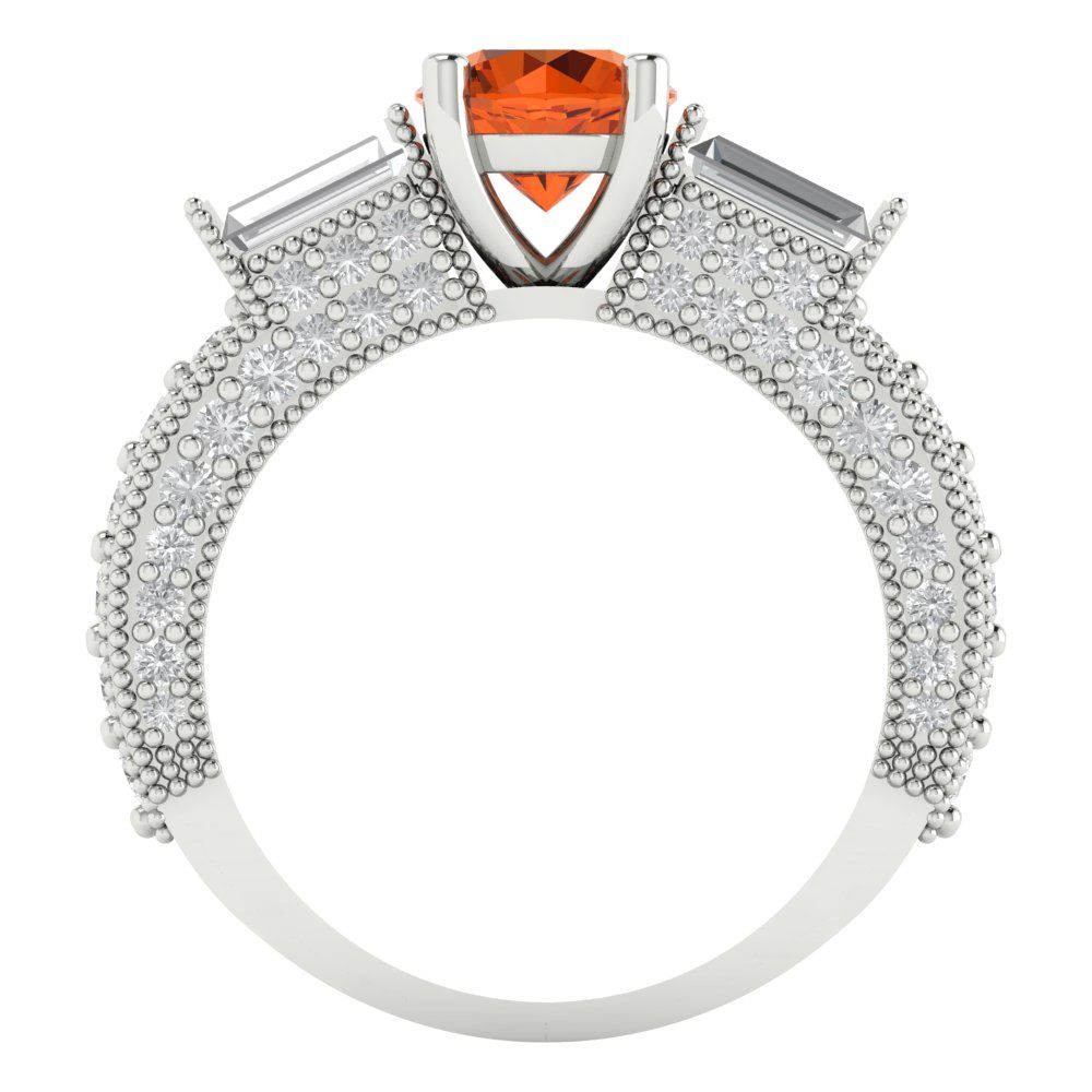 2.33 cttw Simulated Ruby Three-Stone Engagement Ring - Solid White Gold (VVS1, Round Cut,6.5mm)