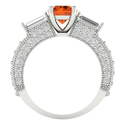 2.33 cttw Simulated Ruby Three-Stone Engagement Ring - Solid White Gold (VVS1, Round Cut,6.5mm)