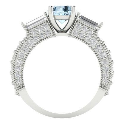 2.33 cttw Natural Sky Blue Topaz Three-Stone Engagement Ring - Solid Gold (Round Cut,6.5mm)