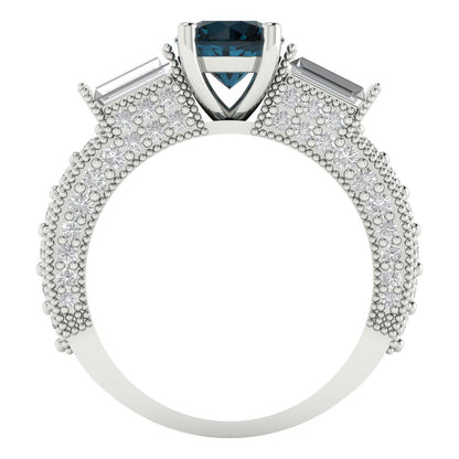 2.33 cttw Natural London Blue Topaz Three-Stone Engagement Ring - Solid Gold (Round Cut,6.5mm)