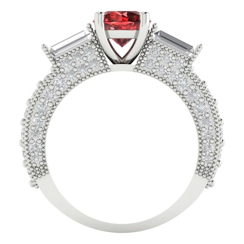 2.33 cttw Natural Garnet Three-Stone Engagement Ring - Solid Gold (Round Cut,6.5mm)