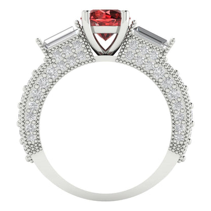 2.33 cttw Natural Garnet Three-Stone Engagement Ring - Solid Gold (Round Cut,6.5mm)