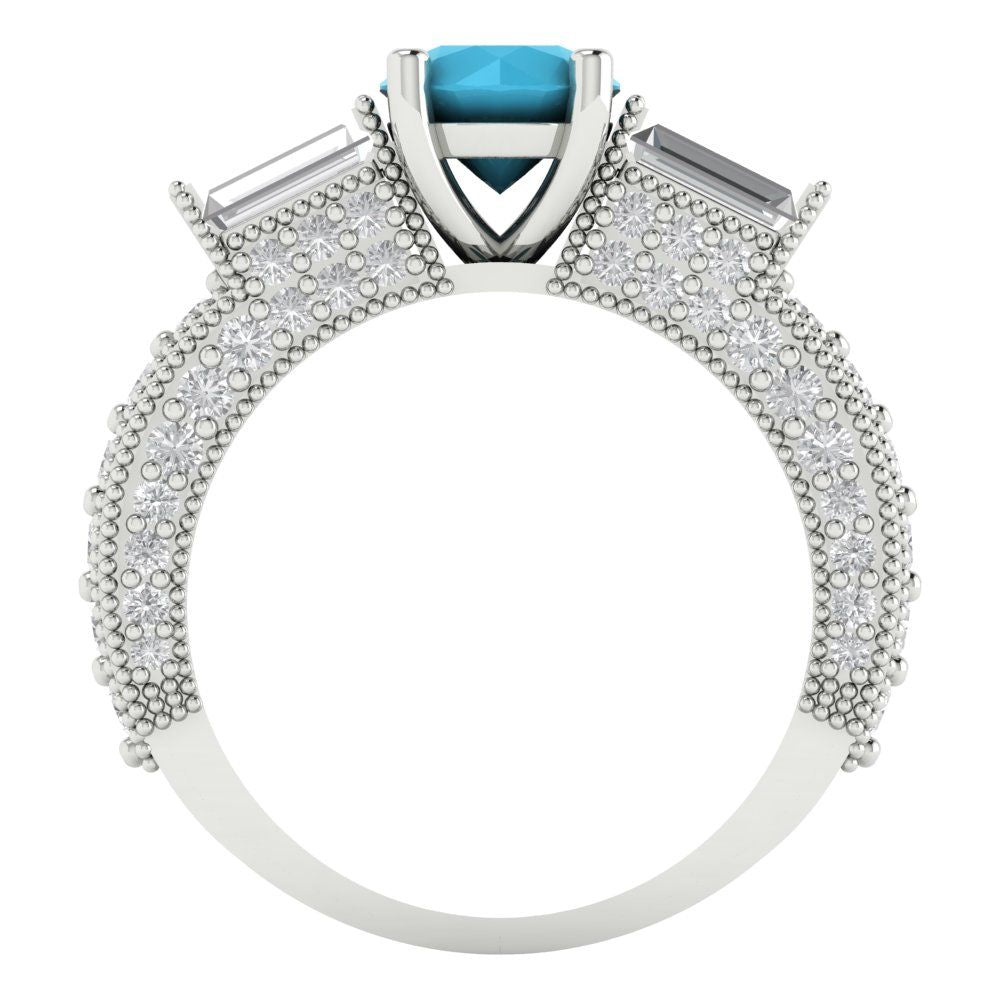 2.33 cttw Simulated Turquoise Three-Stone Engagement Ring - Solid Gold (Round Cut,6.5mm)