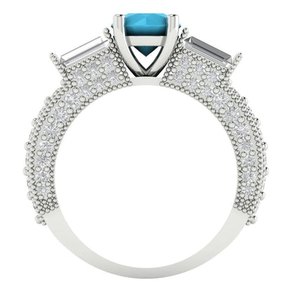 2.33 cttw Simulated Turquoise Three-Stone Engagement Ring - Solid Gold (Round Cut,6.5mm)