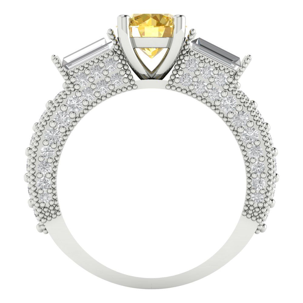 2.33 cttw Zirconia Simulated Yellow Diamond Three-Stone Engagement Ring - Solid Gold (VVS1, Round Cut,6.5mm)