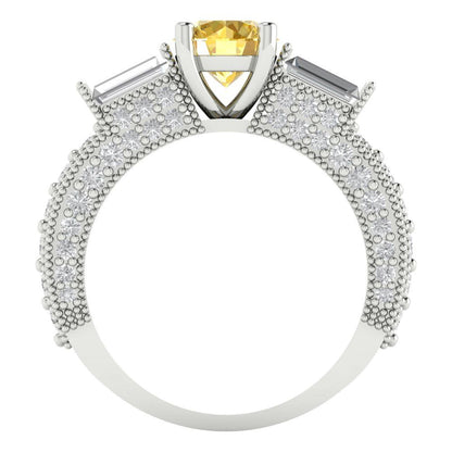 2.33 cttw Zirconia Simulated Yellow Diamond Three-Stone Engagement Ring - Solid Gold (VVS1, Round Cut,6.5mm)