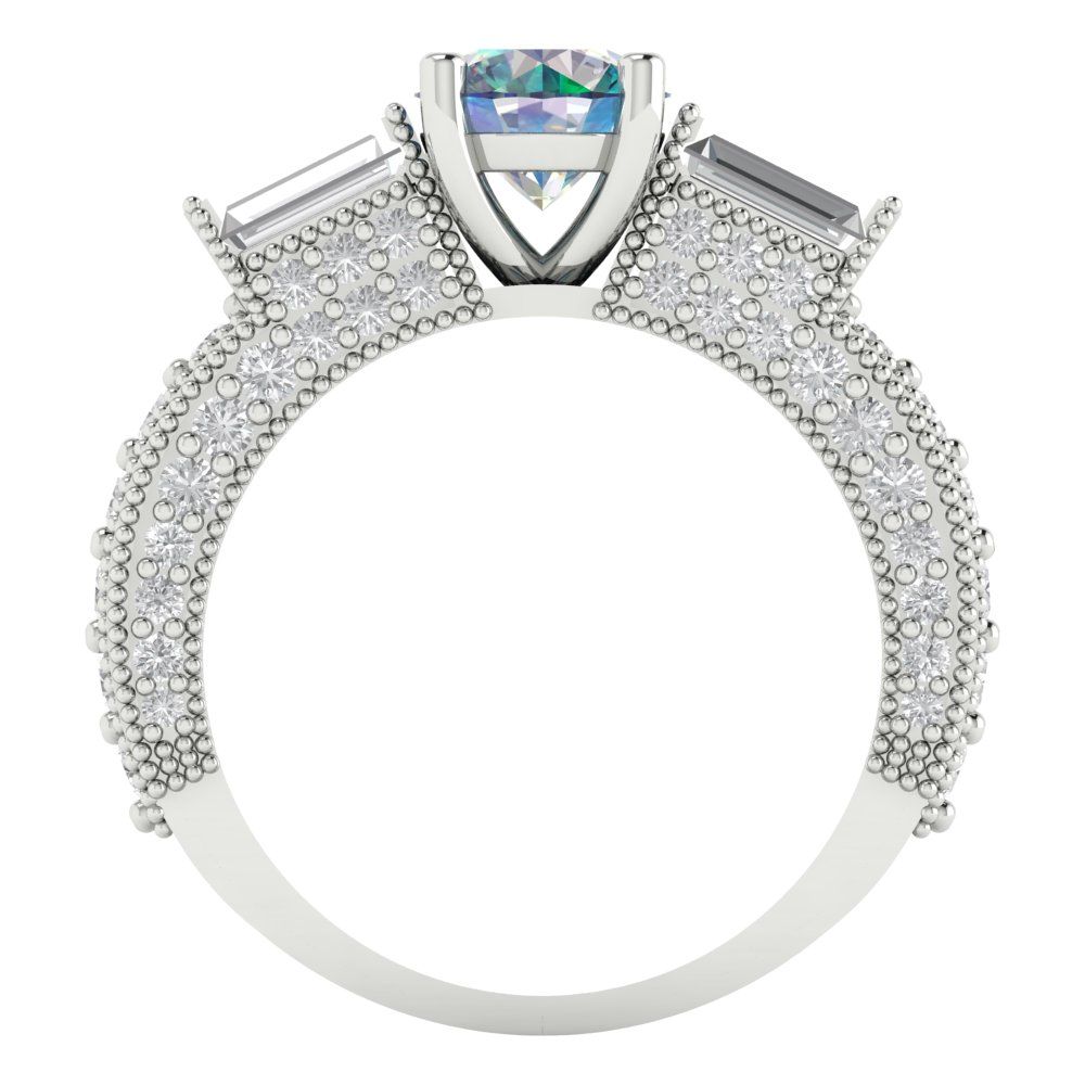 2.33 cttw Blue Moissanite Three-Stone Engagement Ring - Solid Gold (Round Cut,6.5mm)