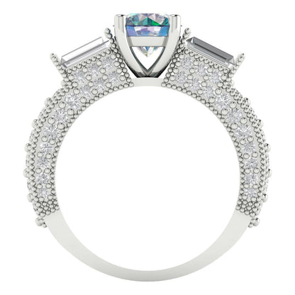 2.33 cttw Blue Moissanite Three-Stone Engagement Ring - Solid Gold (Round Cut,6.5mm)