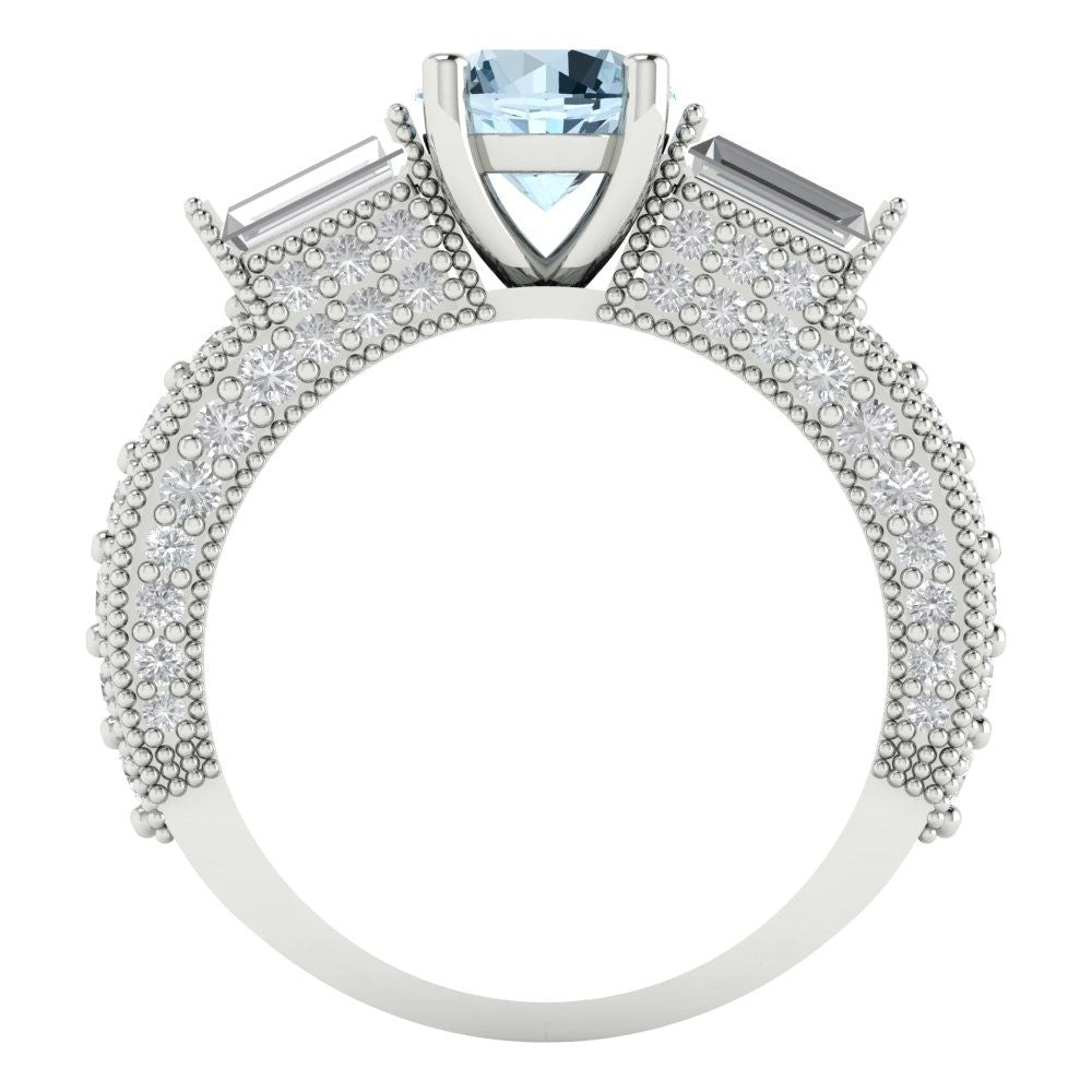 2.33 cttw Natural Aquamarine Three-Stone Engagement Ring - Solid Gold (Round Cut,6.5mm)