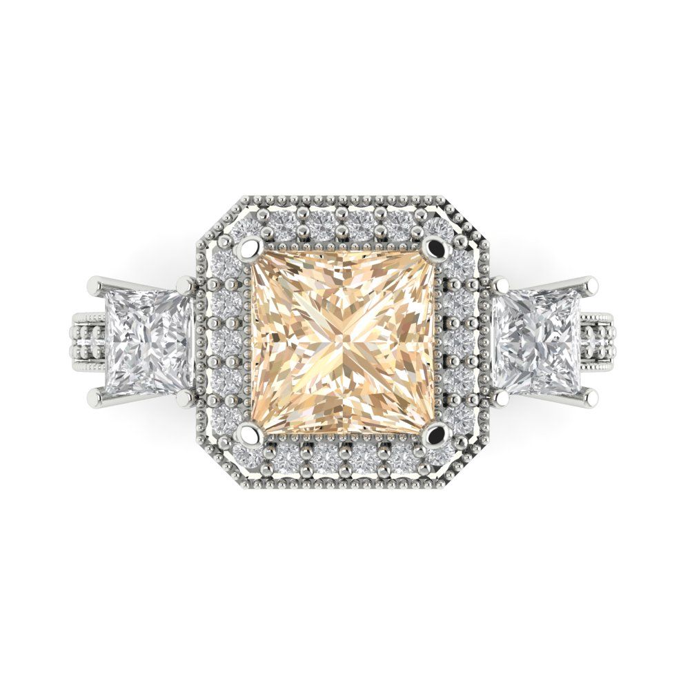 3.005 cttw Natural Morganite Three-Stone Engagement Ring - Solid Gold (Princess Cut,7.0mm)