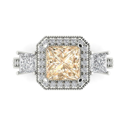 3.005 cttw Natural Morganite Three-Stone Engagement Ring - Solid Gold (Princess Cut,7.0mm)