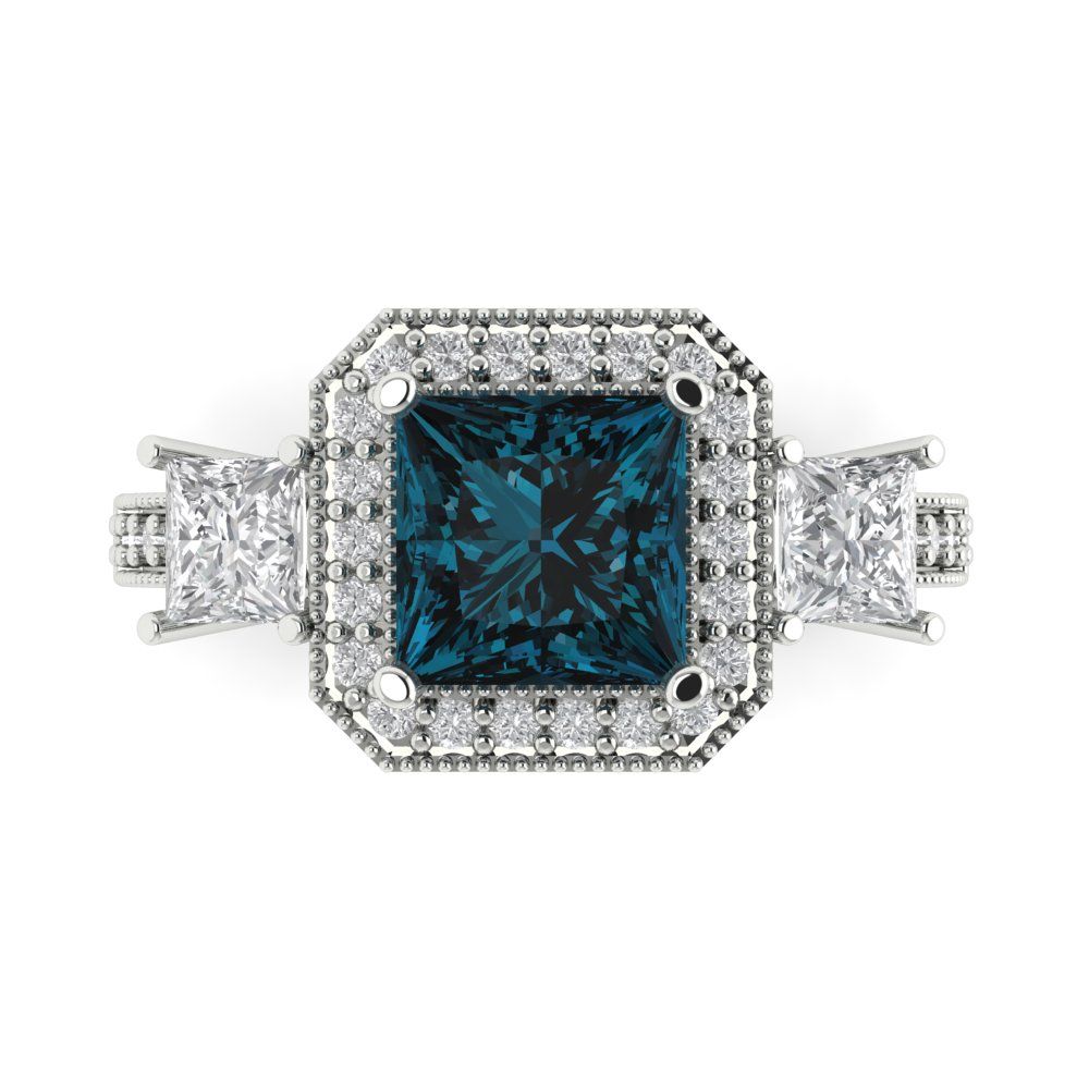 3.005 cttw Natural London Blue Topaz Three-Stone Engagement Ring - Solid Gold (Princess Cut,7.0mm)
