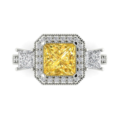 3.005 cttw Natural Citrine Three-Stone Engagement Ring - Solid Gold (Princess Cut,7.0mm)