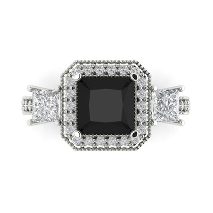 3.005 cttw Natural Onyx Three-Stone Engagement Ring - Solid Gold (Princess Cut,7.0mm)