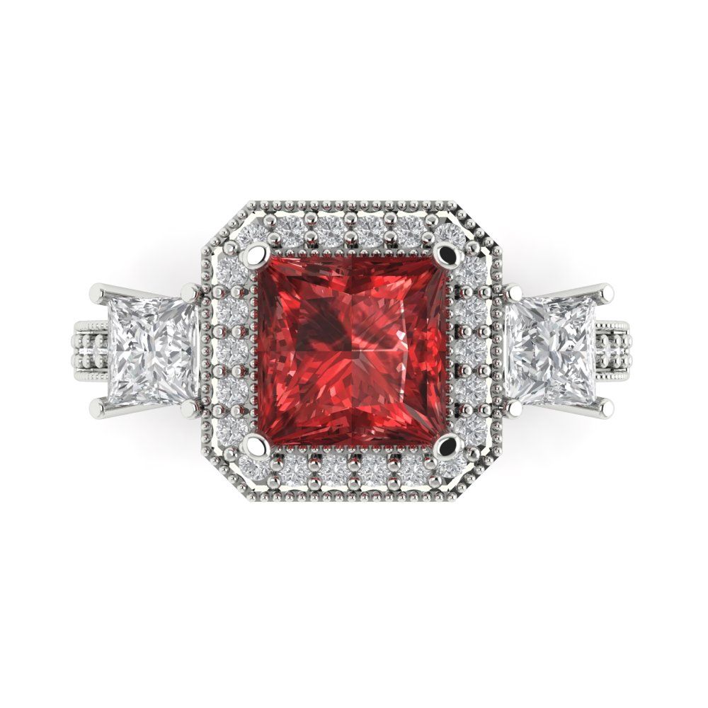 3.005 cttw Natural Garnet Three-Stone Engagement Ring - Solid Gold (Princess Cut,7.0mm)