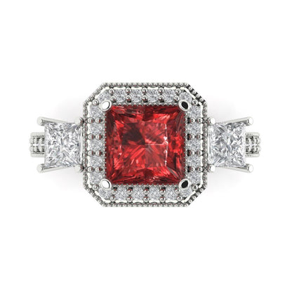 3.005 cttw Natural Garnet Three-Stone Engagement Ring - Solid Gold (Princess Cut,7.0mm)
