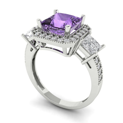 3.005 cttw Simulated Alexandrite Three-Stone Engagement Ring - Solid Gold (Princess Cut,7.0mm)