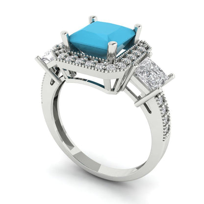 3.005 cttw Simulated Turquoise Three-Stone Engagement Ring - Solid Gold (Princess Cut,7.0mm)