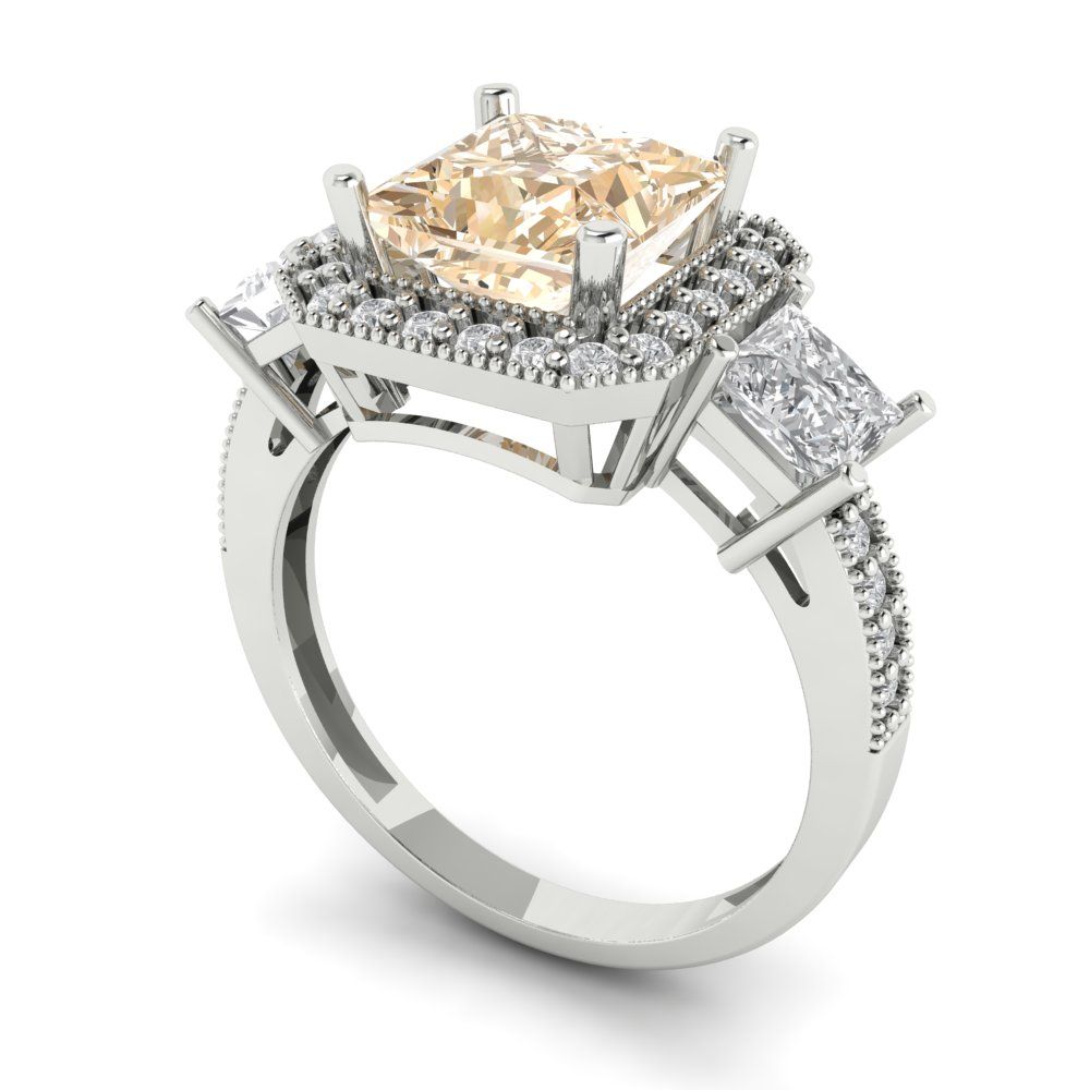 3.005 cttw Natural Morganite Three-Stone Engagement Ring - Solid Gold (Princess Cut,7.0mm)